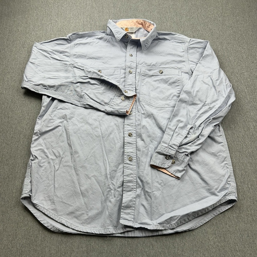Carhartt Rugged Outdoor‎ Wear Button Up Shirt Long Sleeve Workwear Mens XXL Blue